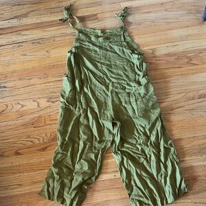 Olive Green Women's Jumpsuit 100% Linen Made in Italy